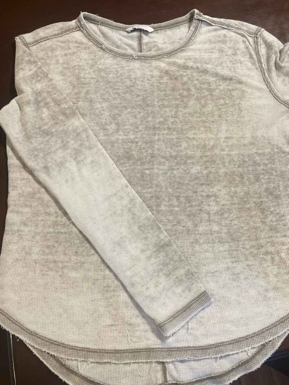 Lucky Brand Light Gray Waffle Thermal Long Sleeve Top
